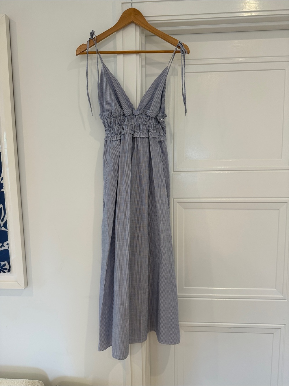 New with tags Zara stripe Blue Tie-Shoulder Smocked Waist Maxi Dress XS